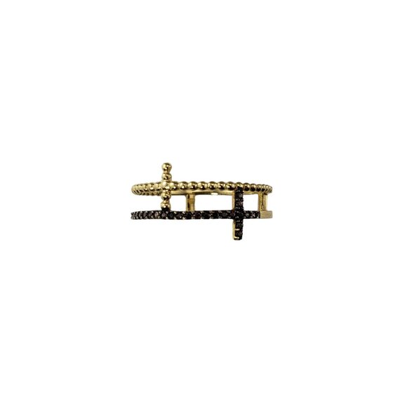 14 Karat Yellow Gold and Brown Diamond Double Cross Ring Size 7.5 #18109 - Picture 1 of 8